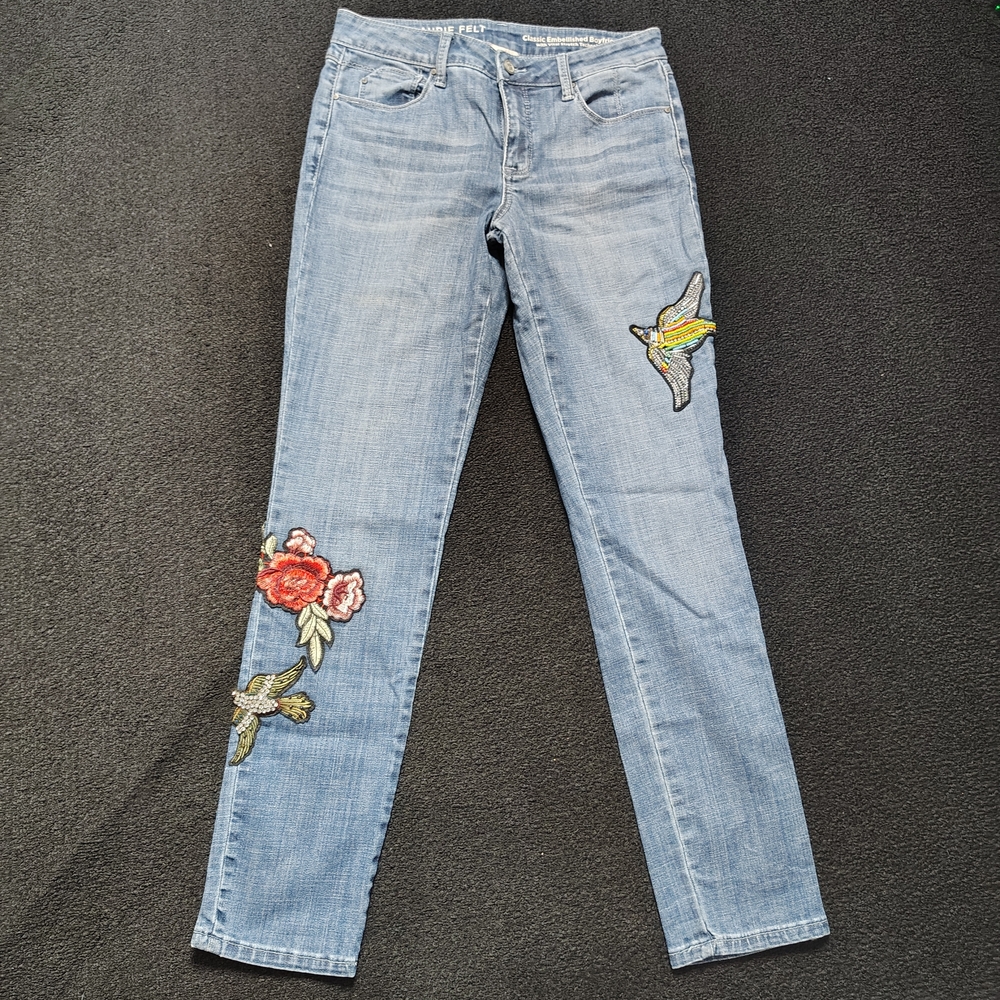 LAURIE FELT CLASSIC EMBELLISHED BOYFRIEND Blue Denim JEANS Women's Junior SIZE 4